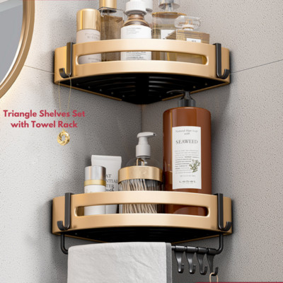 Prabangus vonios lentynų rinkinys trikampis kampinis dušo laikiklis Sieninė lentyna tualeto lentyna Organizatorius Vonios baldų komplektai Auksiniai