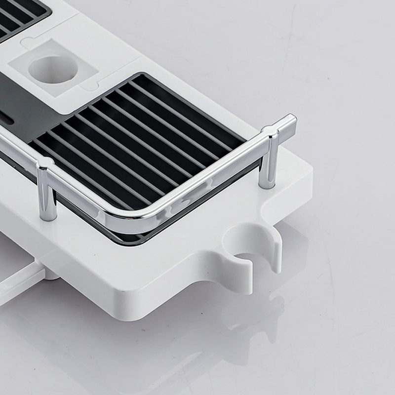 Zuhany tároló tartó állvány Fürdőszoba Emelőrúd Tartó tálca Lyukasztás nélkül ABS szervező fürdőszobai polc