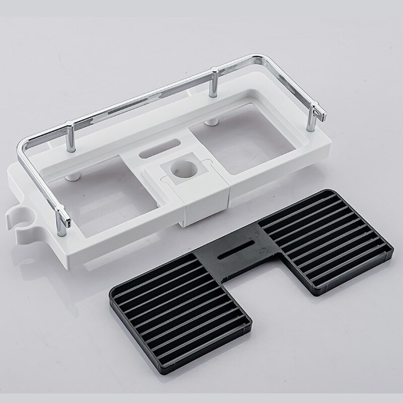 Zuhany tároló tartó állvány Fürdőszoba Emelőrúd Tartó tálca Lyukasztás nélkül ABS szervező fürdőszobai polc