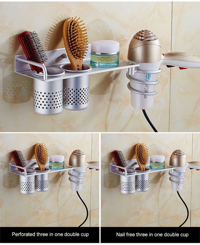 1 vnt. plaukų džiovintuvo laikiklis be smūgio sieninio plaukų džiovintuvo laikymo krepšelio šukų šepetys garbanojimo lazdelės laikymo stovas Vonios įtaisai