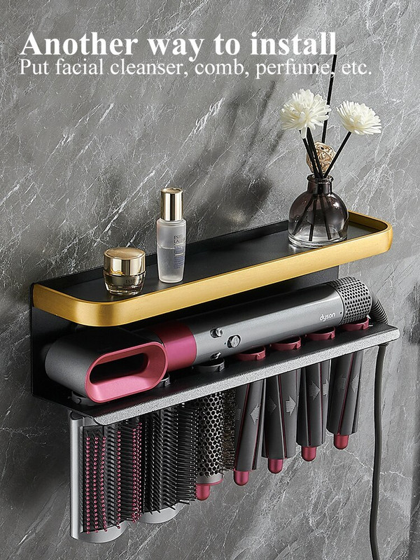 Suport pentru uscător de păr Suport de perete potrivit pentru uscător Dyson Airwrap și suport pentru ondulator de păr Suport de depozitare Organizator de baie