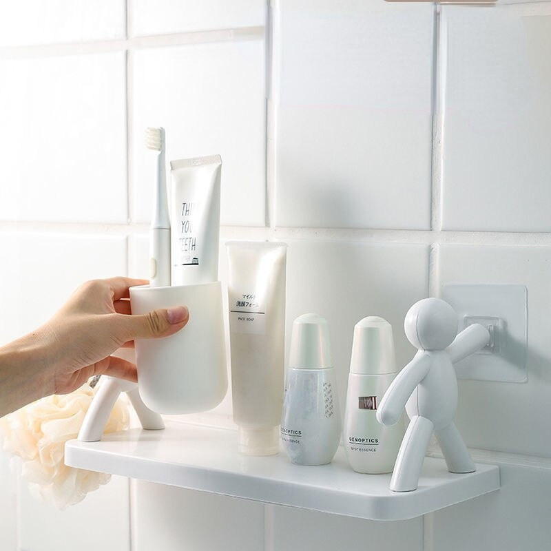 Konyhai fűszerkeverő polcok fali háztartási lyukmentes fürdőszobához horgos tárolóállvánnyal Fürdőszoba-rendező doboz