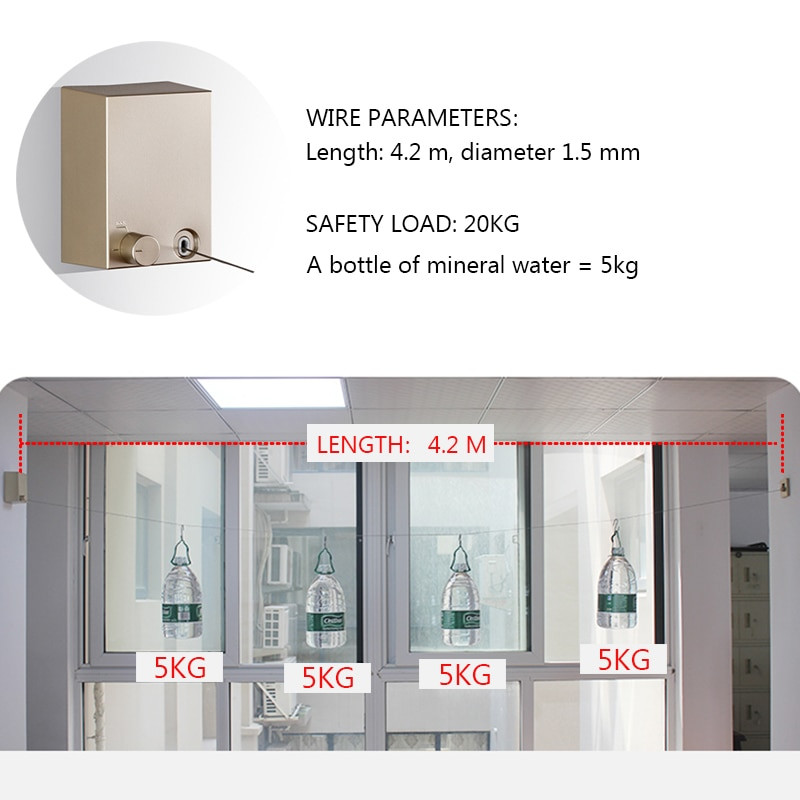 Viduje ir lauke ištraukiama skalbinių džiovyklė be perforavimo drabužių džiovintuvas 25 kg / 4,2 m drabužių linija balkonas skalbinių džiovinimas iškrovimas