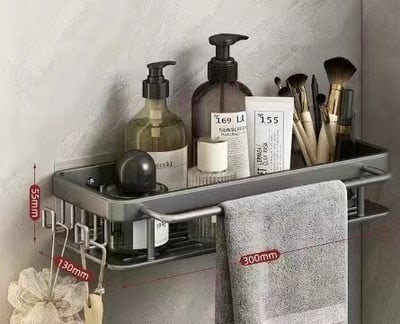 Raft de baie fără găurit Spațiu Rafturi de baie din aluminiu Suport organizator de duș cu suport de depozitare cu cârlig Mobilier de baie