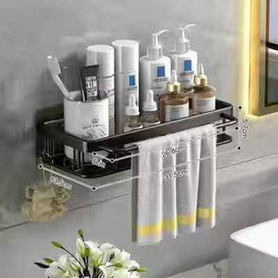 Raft de baie fără găurit Spațiu Rafturi de baie din aluminiu Suport organizator de duș cu suport de depozitare cu cârlig Mobilier de baie