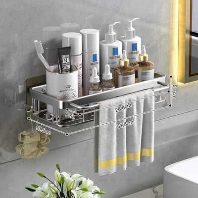 Raft de baie fără găurit Spațiu Rafturi de baie din aluminiu Suport organizator de duș cu suport de depozitare cu cârlig Mobilier de baie