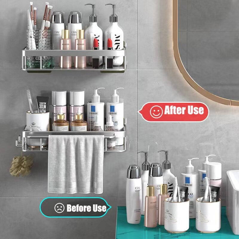 Raft de baie fără găurit Spațiu Rafturi de baie din aluminiu Suport organizator de duș cu suport de depozitare cu cârlig Mobilier de baie
