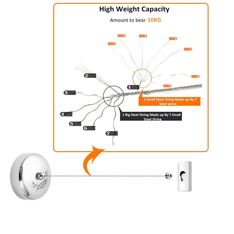 Стенен монтаж Въже за дрехи от неръждаема стомана 304 Сгъваема конче за дрехи Разтегателна закачалка за пране Прибираща се стойка за сушене Въже за дрехи