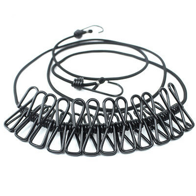 1.8M външна ветроустойчива въже за дрехи 10 цвята Преносимо еластично еластично въже за дрехи със скоби Куки Инструменти за работа на открито