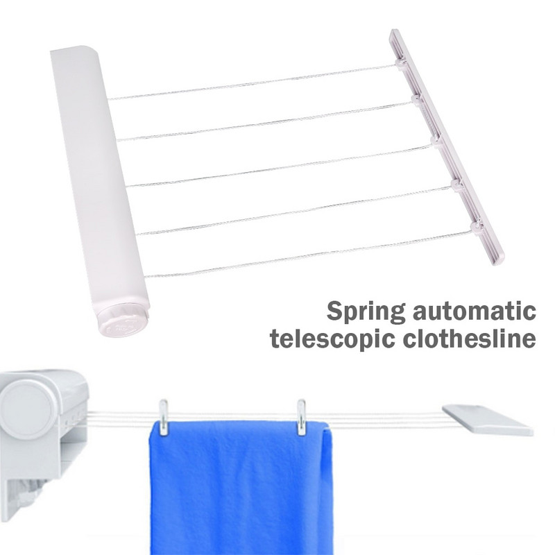Стенна закачалка Въже за дрехи Въже 4/5 линия Прибираща се линия за дрехи Найлонова закачалка Поставка за сушене Органайзер за баня за дрехи Хавлиена кърпа