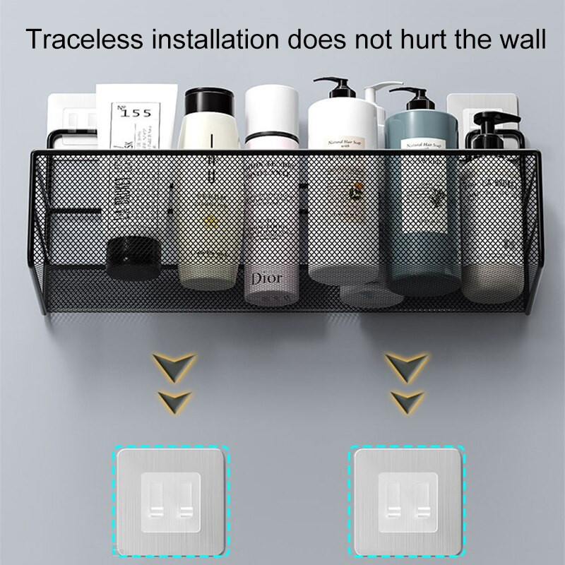 Zuhanyfali polc Falra szerelhető fürdőszobai polcok Tároló állvány WC WC Kiegészítők Konyha Ingyenes Punch Fűszertároló kosarak