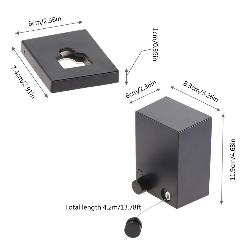 1 db 4,2 m-es, állítható, visszahúzható ruhakötél rozsdamentes acél drótkötél falra szerelhető szárító fogastartó fúró szabad helytakarékos tartó