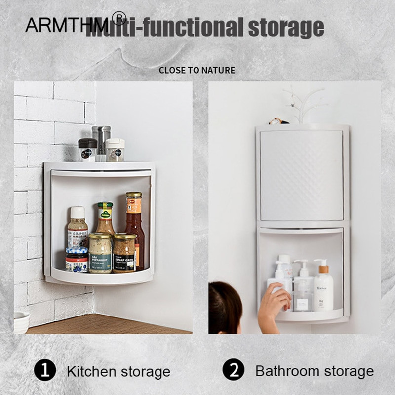 Dulapuri de dulap de colț triunghi rotativ, agățat pe perete de bucătărie, raft rezistent la praf, depozitare pentru baie, accesorii de baie impermeabile