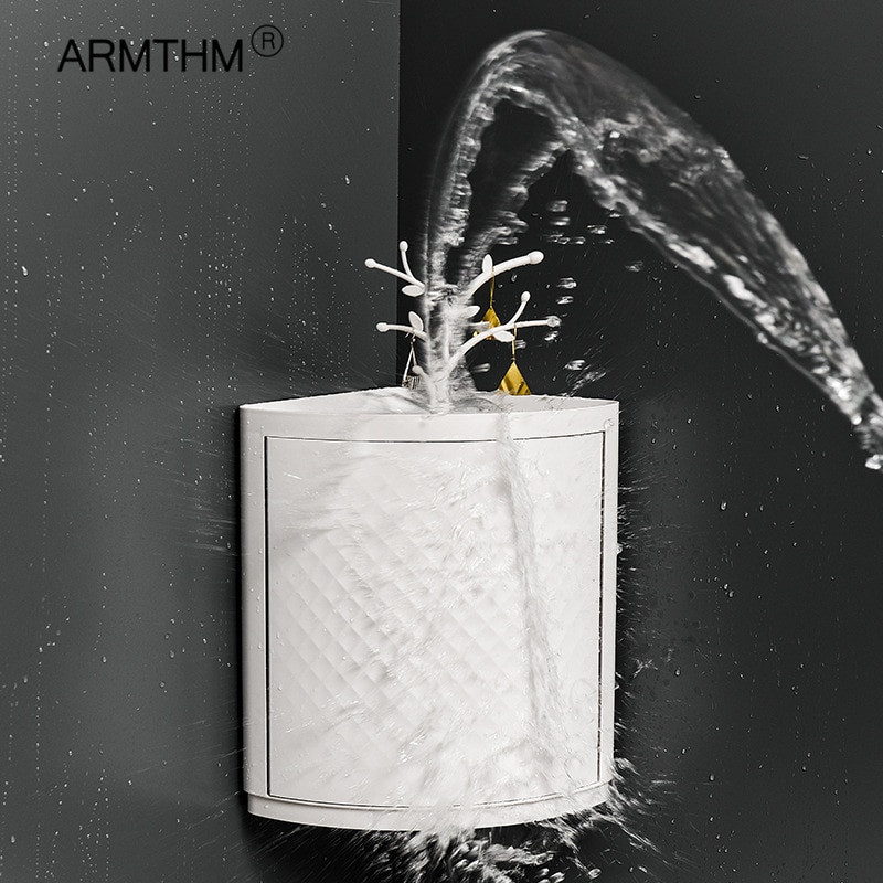 Dulapuri de dulap de colț triunghi rotativ, agățat pe perete de bucătărie, raft rezistent la praf, depozitare pentru baie, accesorii de baie impermeabile