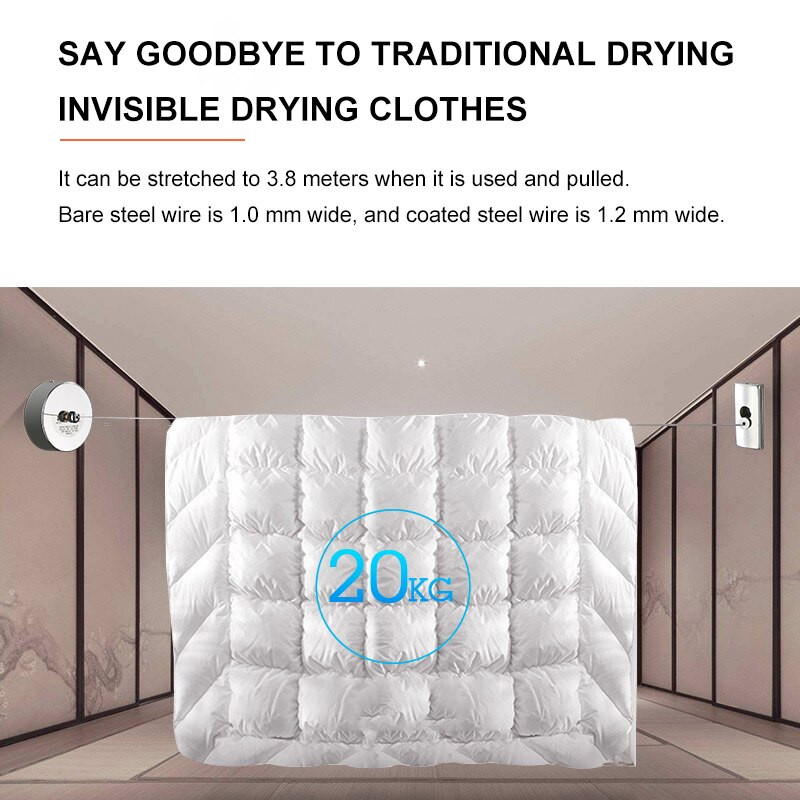 Rozsdamentes acél visszahúzható ruhakötél Ruhaszárító állvány Kötél Otthoni Tárolás Ruhaszárító Szervező Ruhaakasztó