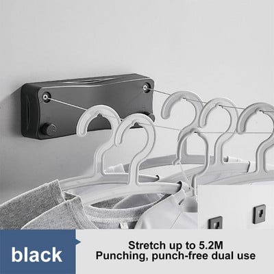 Uscător de rufe 5,2 m Accesorii retractabile pentru baie Suport de uscare Suport pentru rufe extensibil cu linie dublă Uscător de rufe Negru