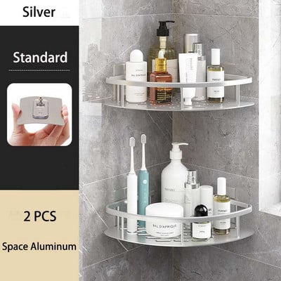 Rafturi de baie Depozitare pe colț pentru prosoape de toaletă Raft de duș din aluminiu Suport suport pentru șampon fără pereți Accesorii pentru baie