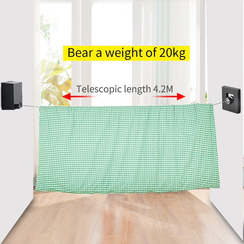 Ištraukiama rūbų virvė viduje, lauke, 2 virvė, teleskopinė nerūdijančio plieno virvelė, nematoma drabužių linija skalbinių pakabos, sieninis džiovinimo stovas