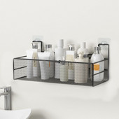 Fekete falra szerelhető fürdőszobai polc zuhany sampon állvány WC-kiegészítők konyhai ütésmentes fűszertároló kosár