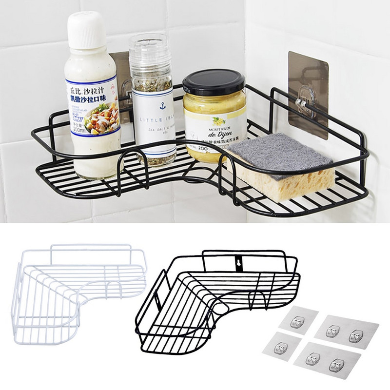 1/2 buc. Rafturi de colț pentru baie, șampon, duș, organizator, suport de fier, fără perforare, suport de depozitare pentru bucătărie, fixat pe perete, obiect de uz casnic