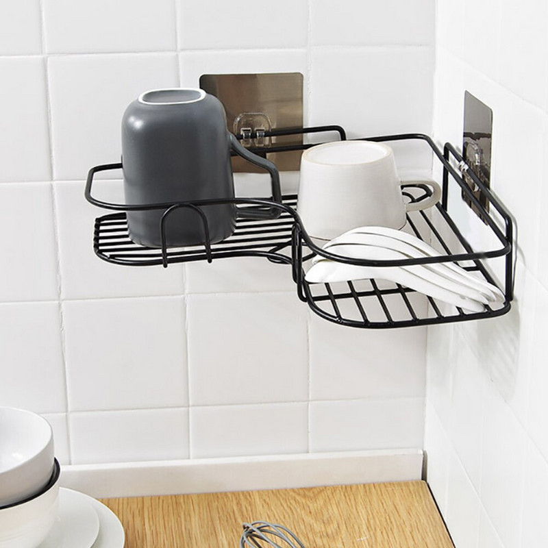 1/2 buc. Rafturi de colț pentru baie, șampon, duș, organizator, suport de fier, fără perforare, suport de depozitare pentru bucătărie, fixat pe perete, obiect de uz casnic