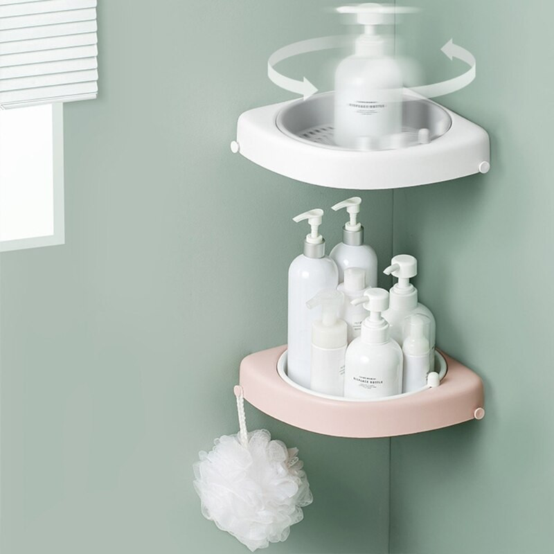 HX5B Raft rotativ pentru baie montat pe perete Suport pentru colț rotativ Suport de duș auto-adeziv cu cârlige Depozitare fără perforare pentru bucătărie