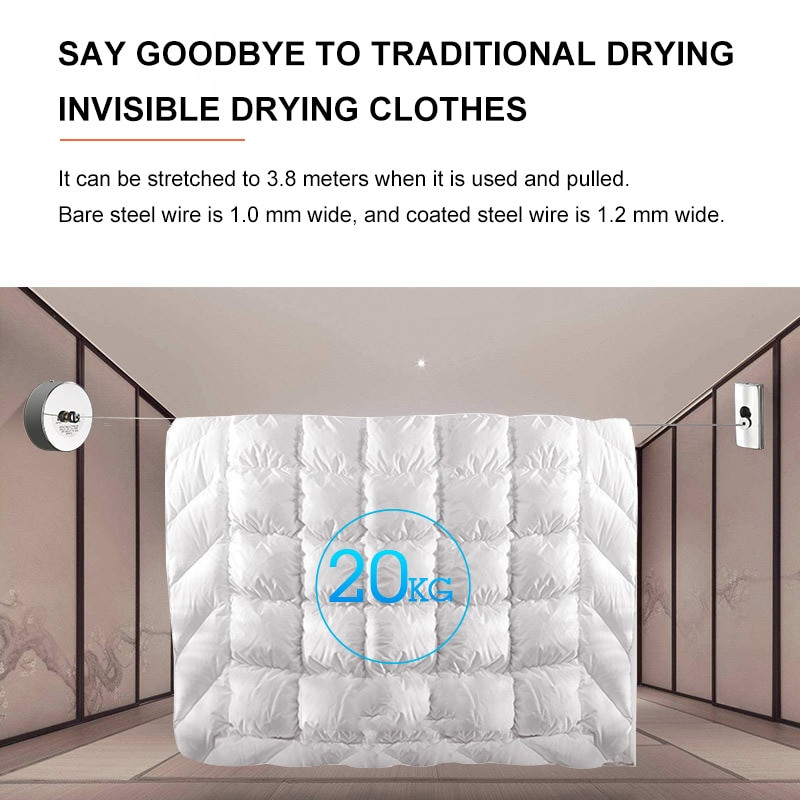 Konop za rublje na uvlačenje Stalak za sušenje odjeće Uže Kućna pohrana Sušilica za odjeću od nehrđajućeg čelika Organizator Vješalica za rublje Nevidljiva