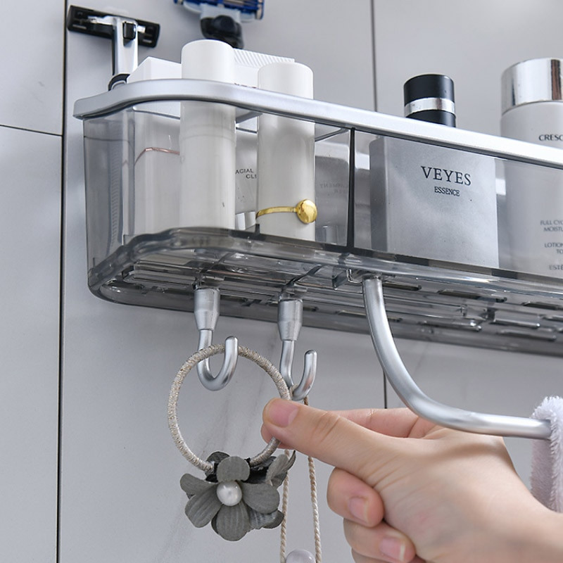 Falra szerelhető háromszög alakú tárolóállvány fürdőszobai polc törülközőtartó horgokkal. Rendező fürdőkádhoz Háztartási cikkek Fürdőszoba kiegészítők