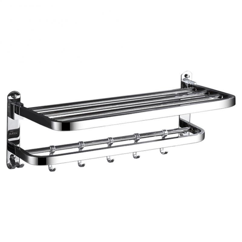 Fürdőszoba törölközőtartó Összecsukható tartó polc Fürdőszoba falra szerelhető sín rendszerező kampós konyha alumínium tároló polc tartozékok