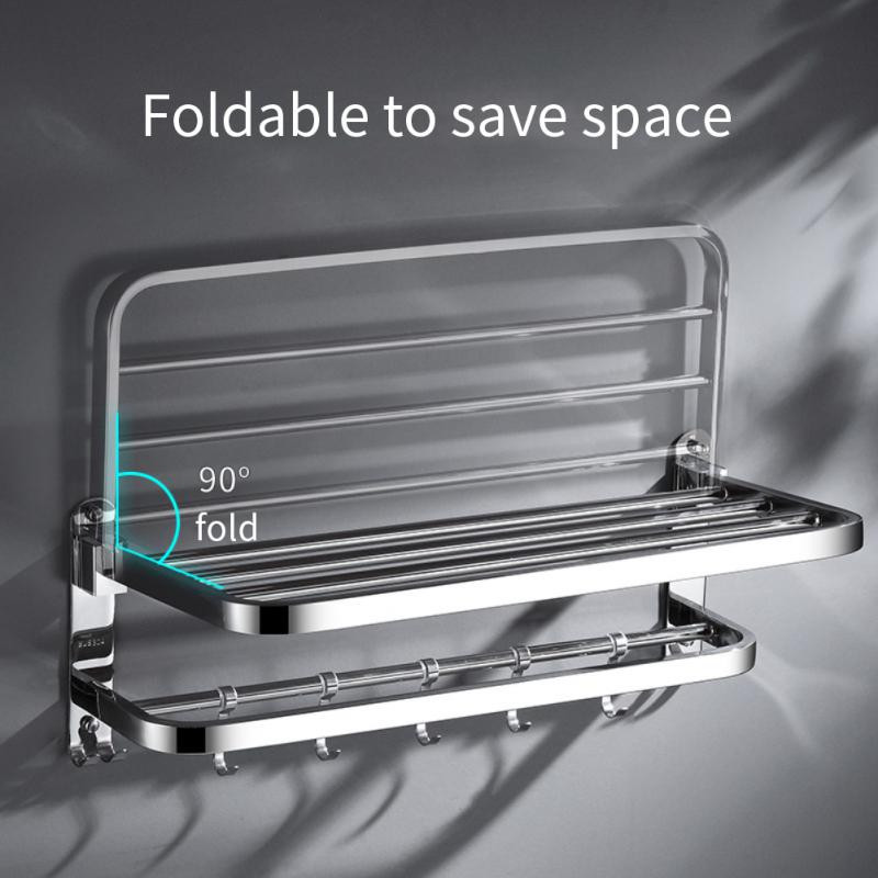 Fürdőszoba törölközőtartó Összecsukható tartó polc Fürdőszoba falra szerelhető sín rendszerező kampós konyha alumínium tároló polc tartozékok