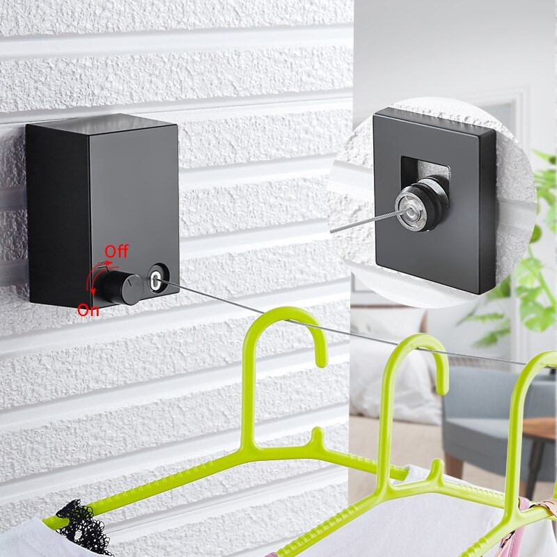 Konop za rublje na uvlačenje, stalak za sušenje rublja u zatvorenom, na otvorenom, teleskopska žica od nehrđajućeg čelika, nevidljivi konop za rublje, sušilica za rublje s dvostrukim užetom