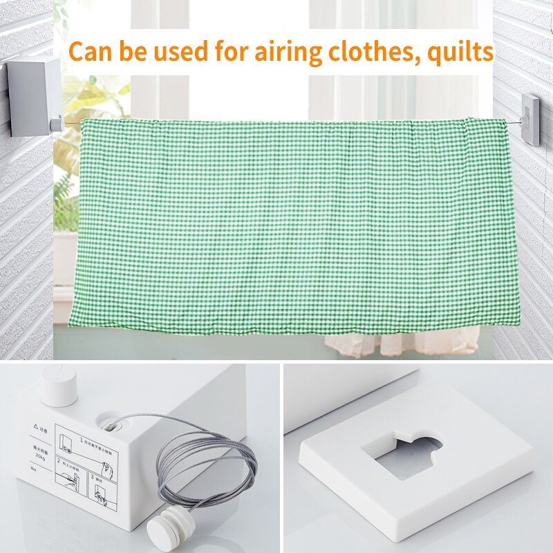 Konop za rublje na uvlačenje, stalak za sušenje rublja u zatvorenom, na otvorenom, teleskopska žica od nehrđajućeg čelika, nevidljivi konop za rublje, sušilica za rublje s dvostrukim užetom