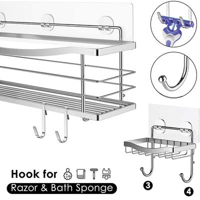 Hot Adhesive Shower Caddy Basket Plaukts šampūnam Kondicionieris Sūklis Razor Ziepju trauks Virtuve Vannas istaba Organizators Bez urbšanas Re