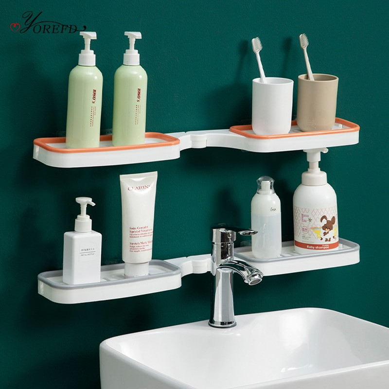 OYOREFD sulankstomos pasukamos vonios lentynos prie sienos tvirtinamas šampūno laikiklis kampinis vonios kambarinis daugiafunkcis dušo tvarkytuvas