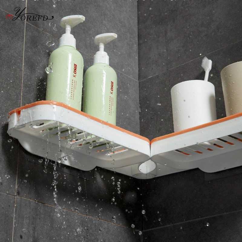 OYOREFD sulankstomos pasukamos vonios lentynos prie sienos tvirtinamas šampūno laikiklis kampinis vonios kambarinis daugiafunkcis dušo tvarkytuvas