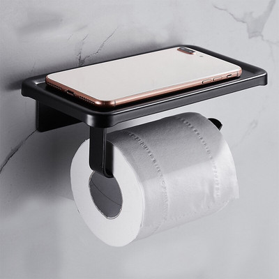 Рафт за тръба за тоалетна хартия Баня Багажник за мобилен телефон Алуминий 15 кг Носещ Самозалепващ се без пробиване Консумативи за баня