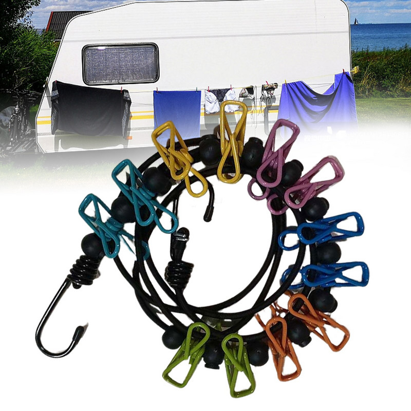 Hordozható utazási ruha zsinór otthoni szállodai kempinghez beltéri kültéri állítható vég kampó 12 ruhacsipesz mozgatható zárható gyöngy