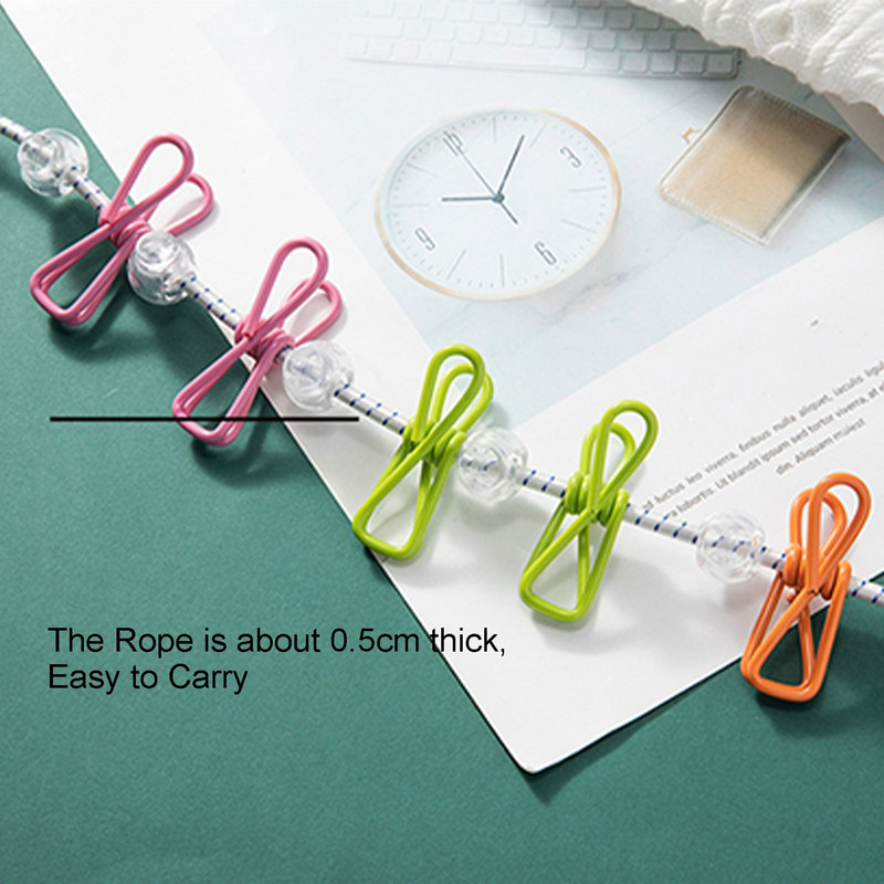 Hordozható utazási ruha zsinór otthoni szállodai kempinghez beltéri kültéri állítható vég kampó 12 ruhacsipesz mozgatható zárható gyöngy