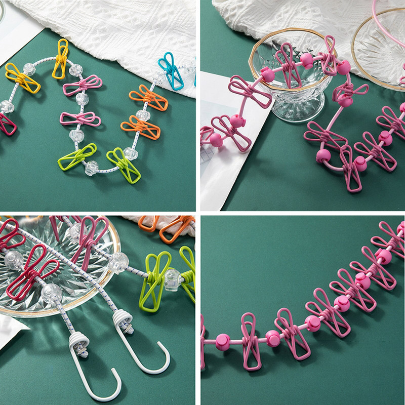 Hordozható utazási ruha zsinór otthoni szállodai kempinghez beltéri kültéri állítható vég kampó 12 ruhacsipesz mozgatható zárható gyöngy