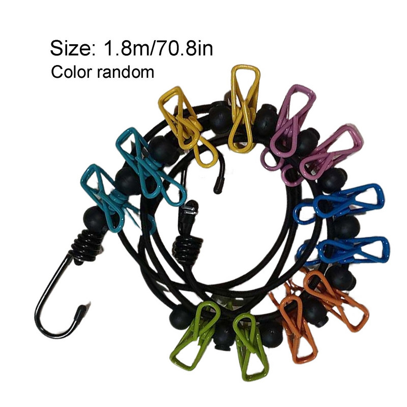 Hordozható utazási ruha zsinór otthoni szállodai kempinghez beltéri kültéri állítható vég kampó 12 ruhacsipesz mozgatható zárható gyöngy