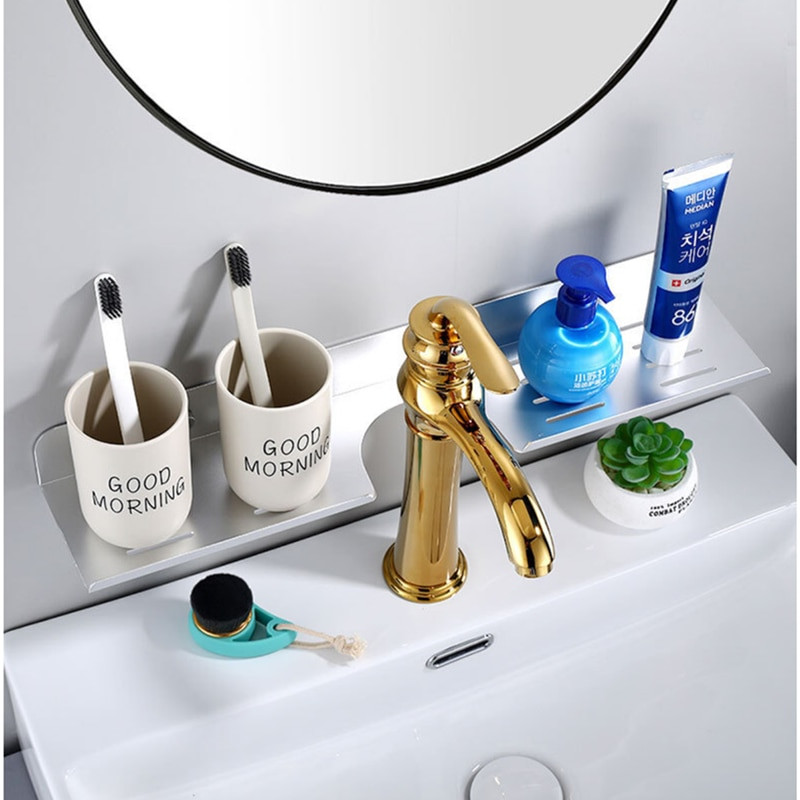 Vannitoa riiulid segisti äravooluresti kraanikauss Seinale paigaldatav hoiurest hambaharja tass peegel esiriiul Vannitoa tarvikud