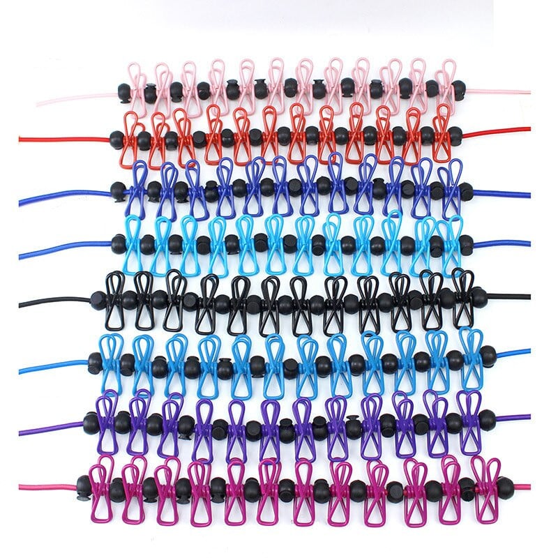 Преносимо въже за дрехи с 12 щипки, ветроустойчиво въже за пътуване, разтегливо прибиращо се еластично въже за пране за дрехи за Bac