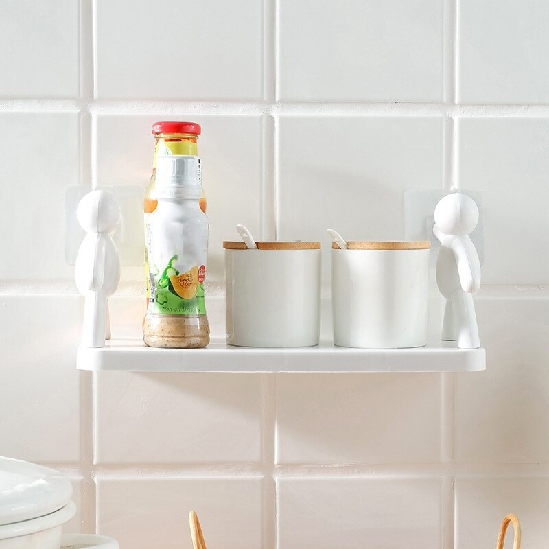Raft de depozitare plutitor umanoid Rafturi creative de depozitare pentru baie Raft de depozitare pentru agățat pe perete Organizator de borcane pentru condimente de bucătărie alb