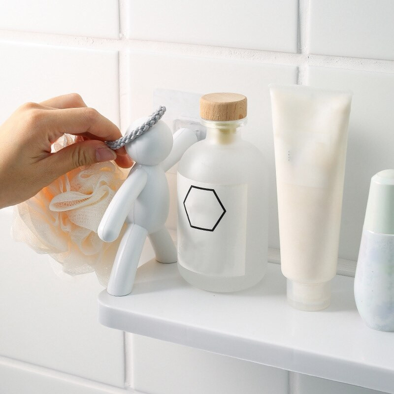 Raft de depozitare plutitor umanoid Rafturi creative de depozitare pentru baie Raft de depozitare pentru agățat pe perete Organizator de borcane pentru condimente de bucătărie alb