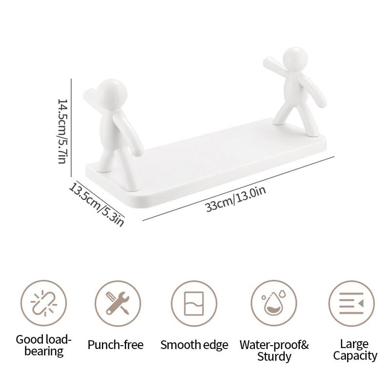 Raft de depozitare plutitor umanoid Rafturi creative de depozitare pentru baie Raft de depozitare pentru agățat pe perete Organizator de borcane pentru condimente de bucătărie alb