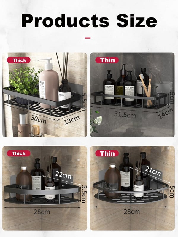 Vonios lentynos be gręžimo Sieninis laikiklis kampinė lentyna dušo šampūnas Vonios laikymo lentyna Aliuminio tualeto priedai