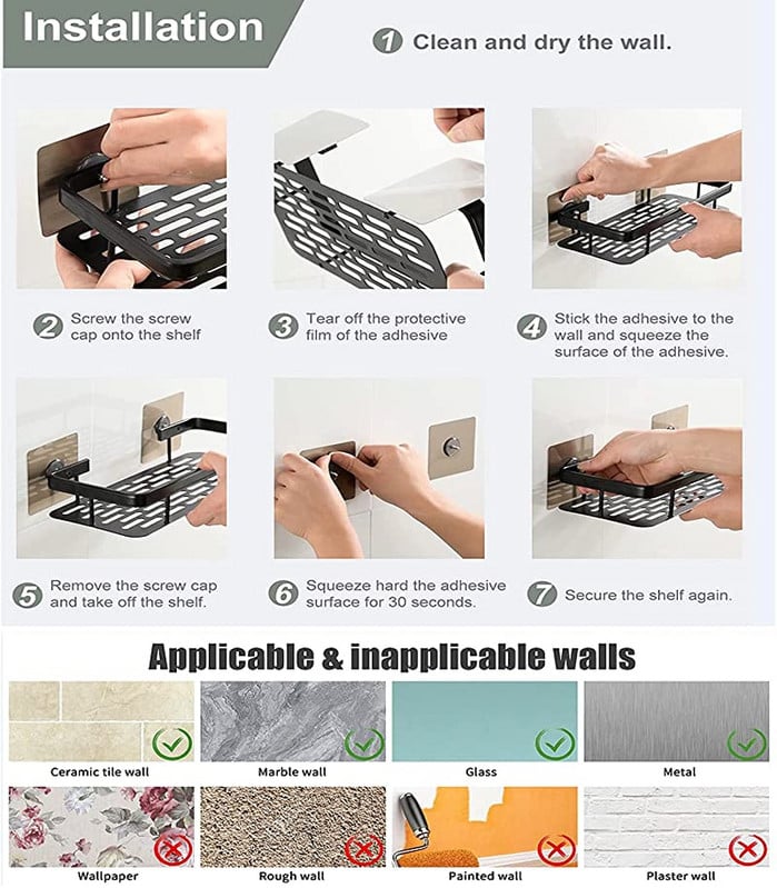 Vonios lentynos be gręžimo Sieninis laikiklis kampinė lentyna dušo šampūnas Vonios laikymo lentyna Aliuminio tualeto priedai