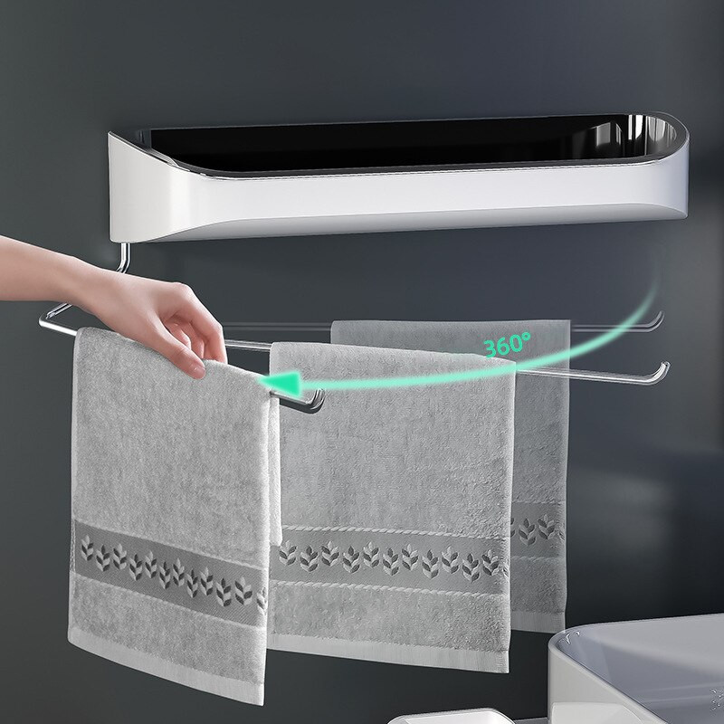 Falra szerelhető fürdőszobai polc forgatható törölközőtartó konyhai rendszerező fürdőszobai kiegészítőkhöz fúró nélkül, nagy kapacitású tároló