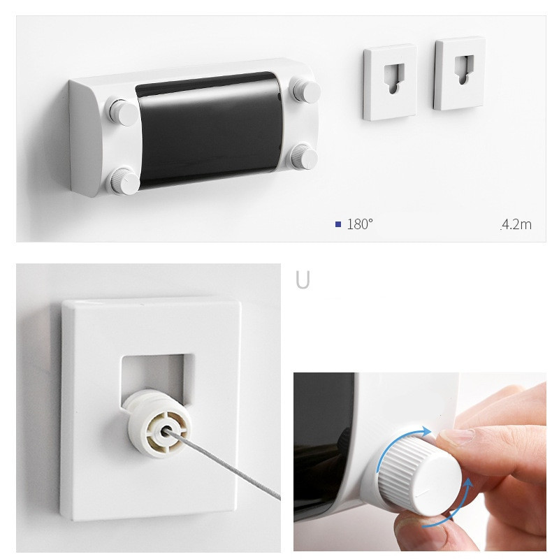 Uscător de rufe retractabil Suport de uscare pentru interior și exterior Suport pentru rufe din plastic ABS Uscător de rufe Strat dublu