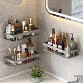 Fürdőszoba tároló polcok Falra szerelhető zuhany tároló állvány fúrás nélküli sarokrendező polc fürdőszobai kiegészítők